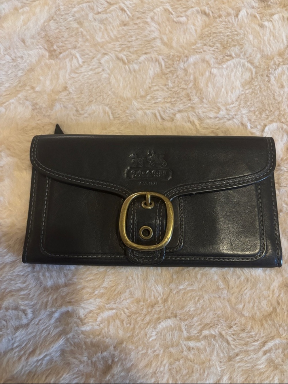 Coach Black Leather Wallet with Brass Buckle